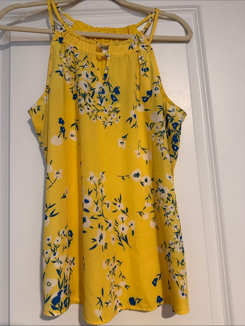 Market & Spruce Yellow Floral Halter Top with Blue Accents